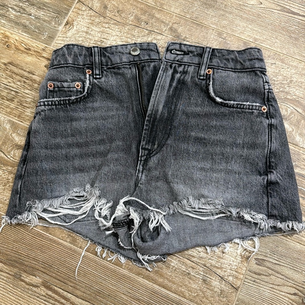Black/grey wash denim Zara shorts. Size Zero.